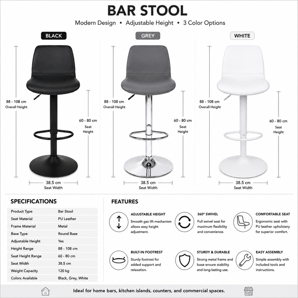 Bar Stool (Adjustable)