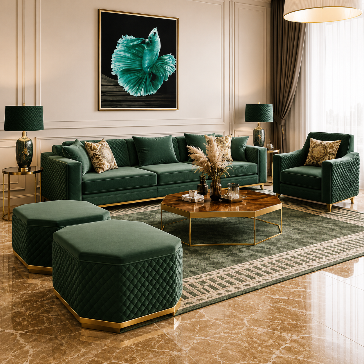 L Shape Sofa-Emerald